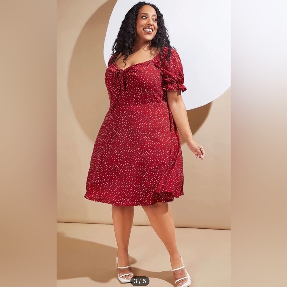 Shein Curve+ sz 28/30 Red polka dot dress NWT